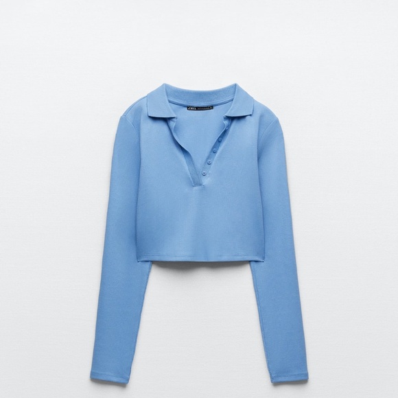 ZARA light blue ribbed polo - Picture 1 of 5